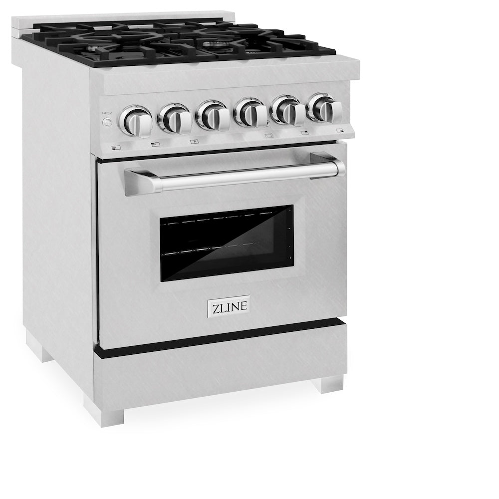 ZLINE 24 in. 2.8 cu. ft. Legacy Dual Fuel Range with 4 Burner Gas Cooktop and Electric Convection Oven in Satin Stainless Steel (RAS-SN-24)