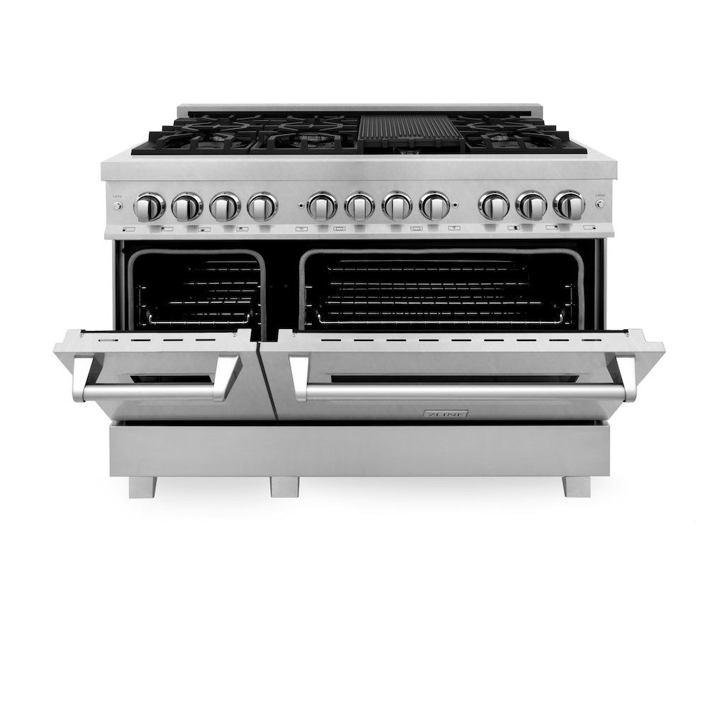 ZLINE 48 in. 6.0 cu. ft. Legacy Dual Fuel Range with 7 Burner Gas Cooktop and 2 Electric Ovens in Satin Stainless Steel (RAS-SN-48)