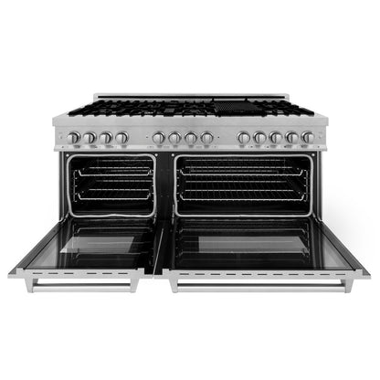 ZLINE 60 in. 7.4 cu. ft. Legacy Dual Fuel Range with 9 Burner Gas Cooktop and 2 Electric Convection Ovens in Satin Stainless Steel (RAS-SN-60)