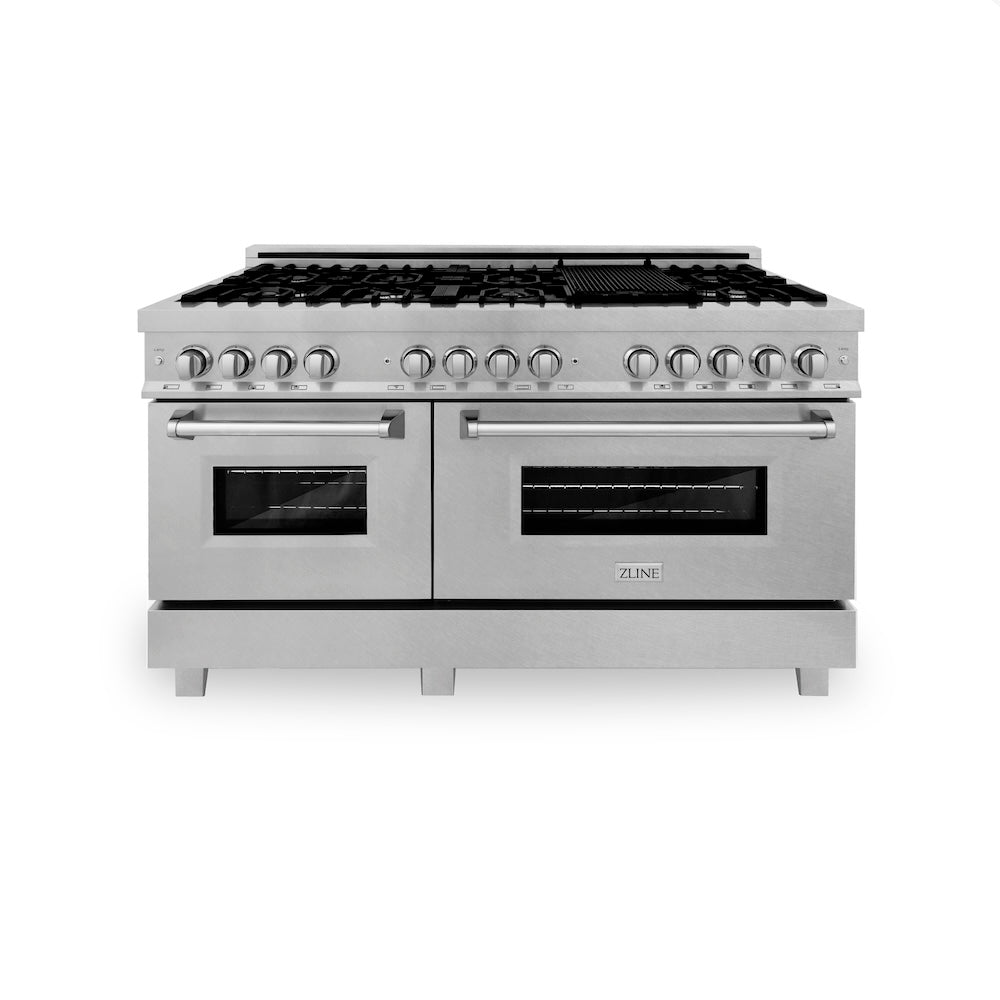 ZLINE 60 in. 7.4 cu. ft. Legacy Dual Fuel Range with 9 Burner Gas Cooktop and 2 Electric Convection Ovens in Satin Stainless Steel (RAS-SN-60)