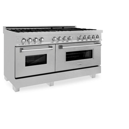 ZLINE 60 in. 7.4 cu. ft. Legacy Dual Fuel Range with 9 Burner Gas Cooktop and 2 Electric Convection Ovens in Satin Stainless Steel (RAS-SN-60)
