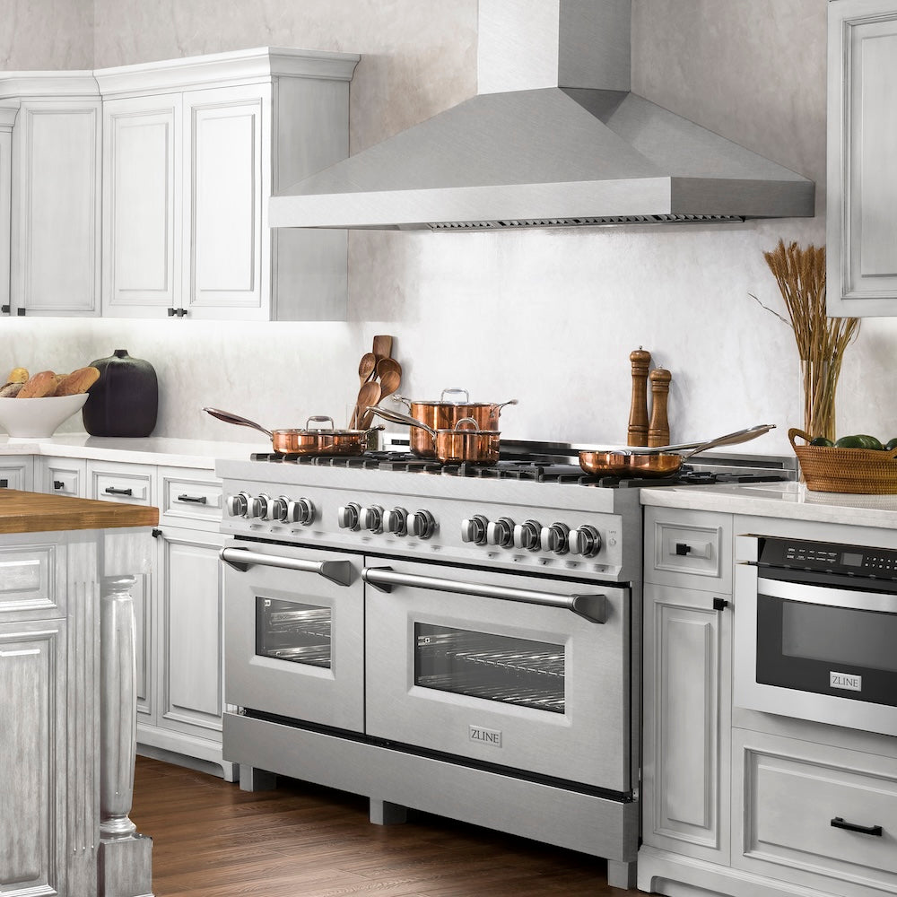 ZLINE 60 in. 7.4 cu. ft. Legacy Dual Fuel Range with 9 Burner Gas Cooktop and 2 Electric Convection Ovens in Satin Stainless Steel (RAS-SN-60)