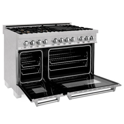 ZLINE 48 in. 6.0 cu. ft. Legacy Dual Fuel Range with Gas Cooktop and 2 Electric Ovens in Satin Stainless Steel with 6 Brass Burners (RAS-SN-BR-48)