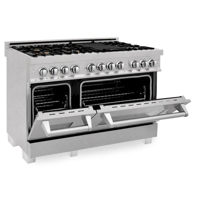 ZLINE 48 in. 6.0 cu. ft. Legacy Dual Fuel Range with Gas Cooktop and 2 Electric Ovens in Satin Stainless Steel with 6 Brass Burners (RAS-SN-BR-48)