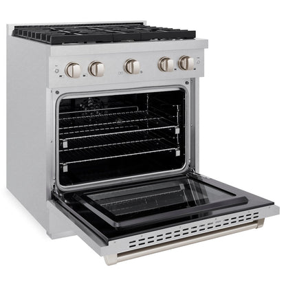 ZLINE 30 in. 4.2 cu. ft. Paramount Dual Fuel Range with 4 Burner Gas Cooktop and Electric Convection Oven in Satin Stainless Steel (SDRS-30)