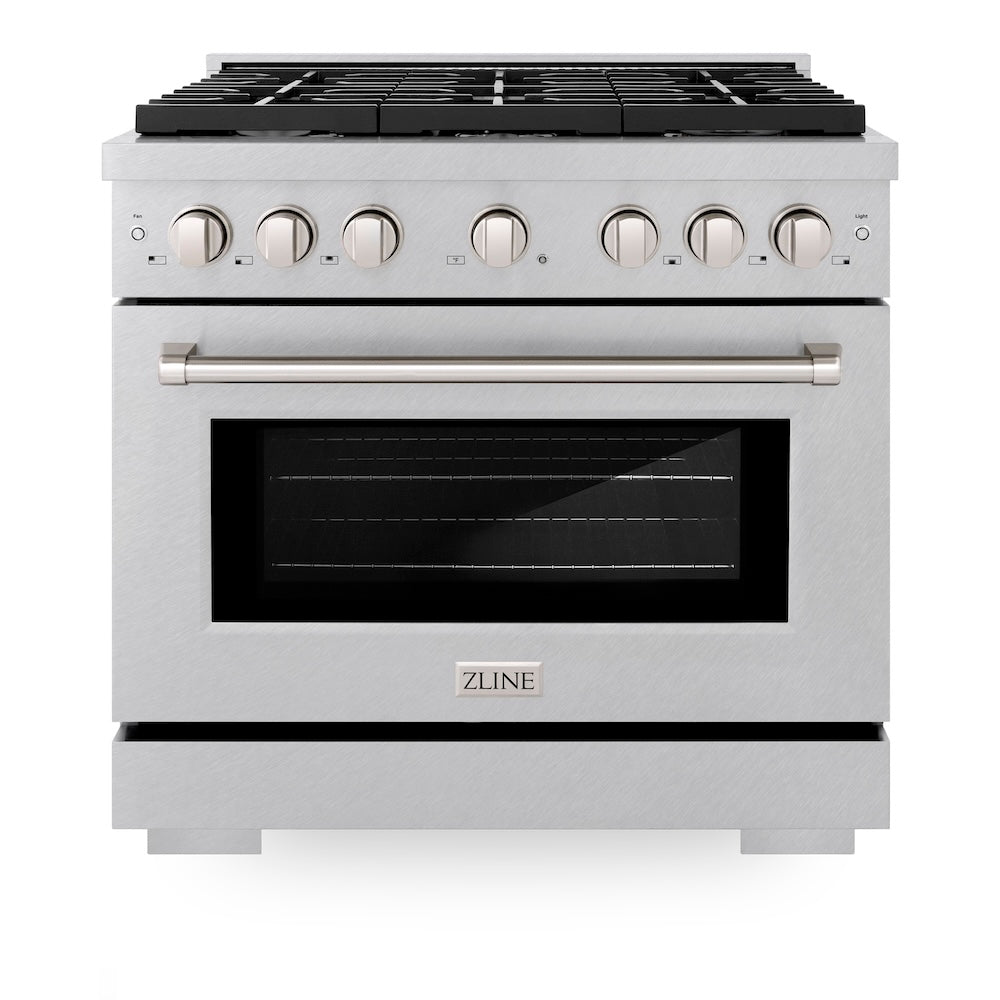 ZLINE 36 in. 5.2 cu. ft. Paramount Dual Fuel Range with 6 Burner Gas Cooktop and Electric Convection Oven in Satin Stainless Steel (SDRS-36)