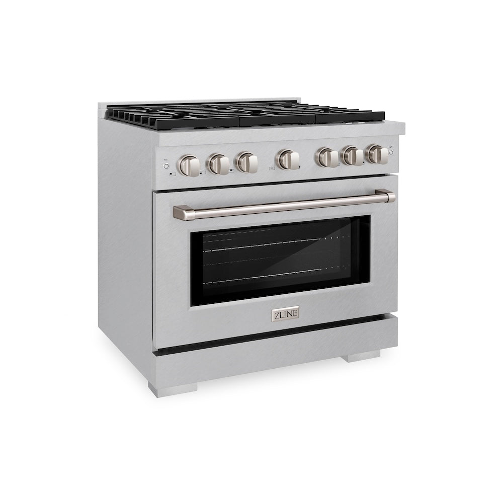 ZLINE 36 in. 5.2 cu. ft. Paramount Dual Fuel Range with 6 Burner Gas Cooktop and Electric Convection Oven in Satin Stainless Steel (SDRS-36)