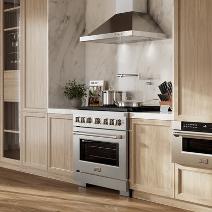 ZLINE 36 in. 5.2 cu. ft. Paramount Dual Fuel Range with 6 Burner Gas Cooktop and Electric Convection Oven in Satin Stainless Steel (SDRS-36)