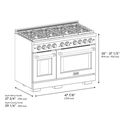 ZLINE 48 in. 6.7 cu. ft. Paramount Double Oven Dual Fuel Range with 8 Burner Gas Cooktop in Satin Stainless Steel (SDRS-48)