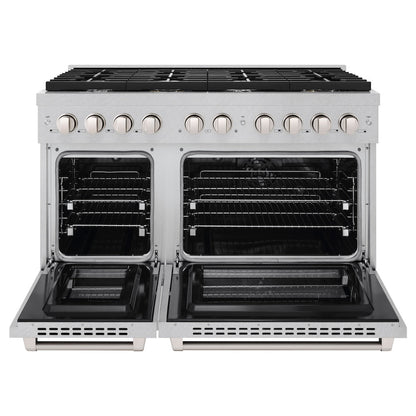 ZLINE 48 in. 6.7 cu. ft. Paramount Double Oven Dual Fuel Range with 8 Burner Gas Cooktop in Satin Stainless Steel (SDRS-48)