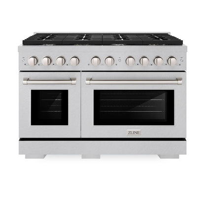 ZLINE 48 in. 6.7 cu. ft. Paramount Double Oven Dual Fuel Range with 8 Burner Gas Cooktop in Satin Stainless Steel (SDRS-48)