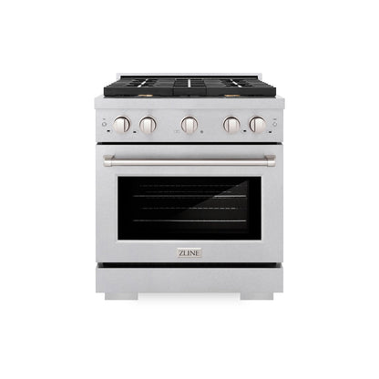 ZLINE 30 in. 4.2 cu. ft. Paramount Dual Fuel Range with Gas Cooktop and Electric Convection Oven in Satin Stainless Steel with 4 Brass Burners (SDRS-BR-30)