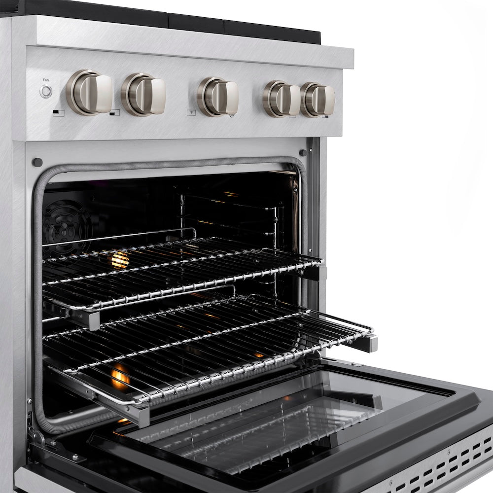 ZLINE 30 in. 4.2 cu. ft. Paramount Dual Fuel Range with Gas Cooktop and Electric Convection Oven in Satin Stainless Steel with 4 Brass Burners (SDRS-BR-30)