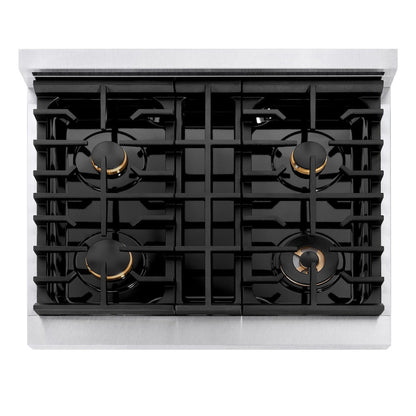 ZLINE 30 in. 4.2 cu. ft. Paramount Dual Fuel Range with Gas Cooktop and Electric Convection Oven in Satin Stainless Steel with 4 Brass Burners (SDRS-BR-30)