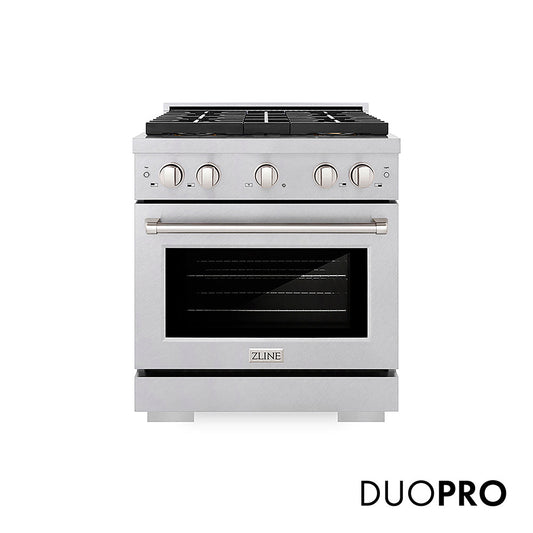 ZLINE 30 in. 4.2 cu. ft. Paramount Dual Fuel Range with 4 Burner DuoPro™ Cooktop and Electric Convection Oven in Satin Stainless Steel (PSDRS-30)