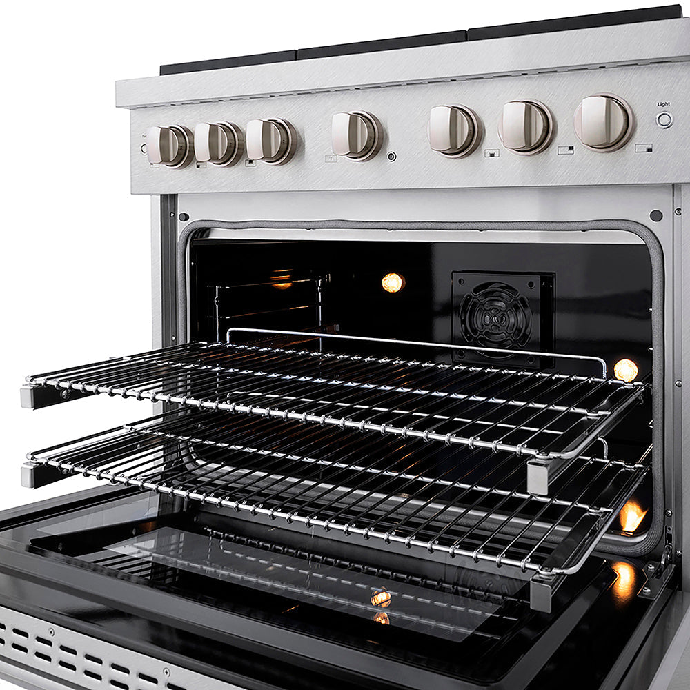 ZLINE 36 in. 5.2 cu. ft. Paramount Dual Fuel Range with 6 Burner DuoPro™ Cooktop and Electric Convection Oven in Satin Stainless Steel (PSDRS-36)