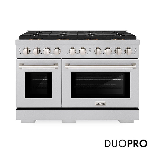 ZLINE 48 in. 6.7 cu. ft. Paramount Dual Fuel Range with 8 Burner DuoPro™ Cooktop and Dual Ovens in Satin Stainless Steel (PSDRS-48)
