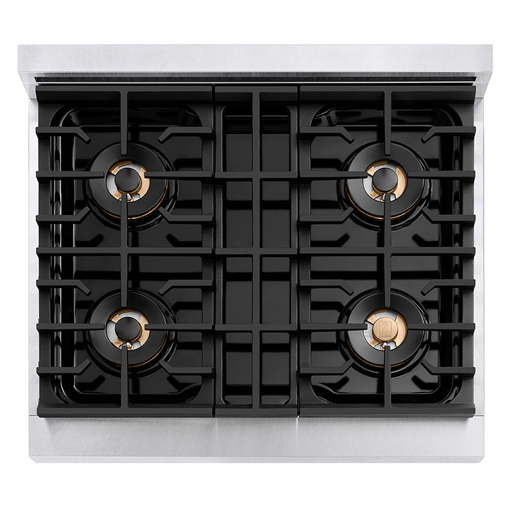 ZLINE 30 in. 4.2 cu. ft. Paramount Dual Fuel Range with 4 Burner DuoPro™ Cooktop and Electric Convection Oven in Satin Stainless Steel with Black Matte Door (PSDRS-BLM-30)