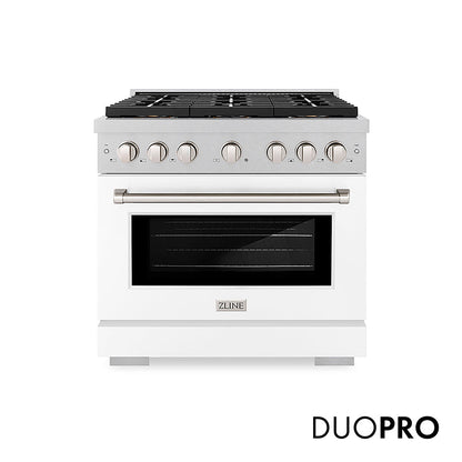 ZLINE 36 in. 5.2 cu. ft. Paramount Dual Fuel Range with 6 Burner DuoPro™ Cooktop and Electric Convection Oven in Satin Stainless Steel with White Matte Door (PSDRS-WM-36)