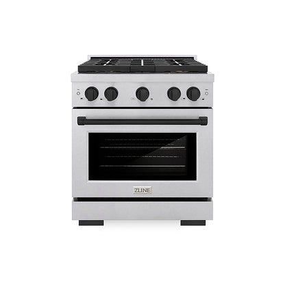 ZLINE Autograph Edition 30 in. 4.2 cu. ft. Paramount Dual Fuel Range with 4 Burner DuoPro™ Cooktop and Electric Convection Oven in Satin Stainless Steel and Matte Black Accents (PSDRSZ-30-MB)
