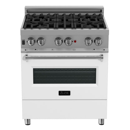 ZLINE 30 in. 4.0 cu. ft. Legacy Dual Fuel Range with 4 Burner Gas Cooktop and Electric Convection Oven in Satin Stainless Steel and White Matte Door (RAS-WM-30)