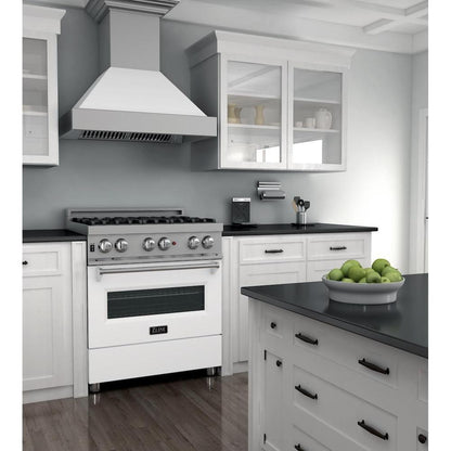 ZLINE 30 in. 4.0 cu. ft. Legacy Dual Fuel Range with 4 Burner Gas Cooktop and Electric Convection Oven in Satin Stainless Steel and White Matte Door (RAS-WM-30)
