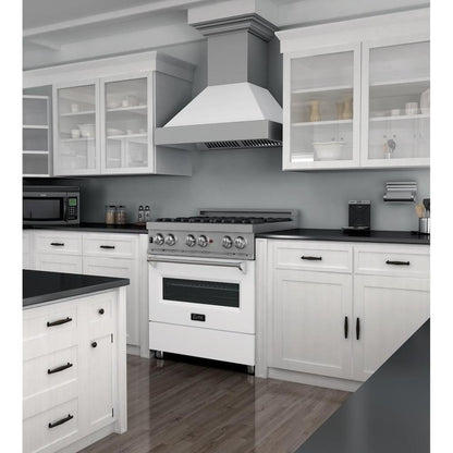 ZLINE 30 in. 4.0 cu. ft. Legacy Dual Fuel Range with 4 Burner Gas Cooktop and Electric Convection Oven in Satin Stainless Steel and White Matte Door (RAS-WM-30)