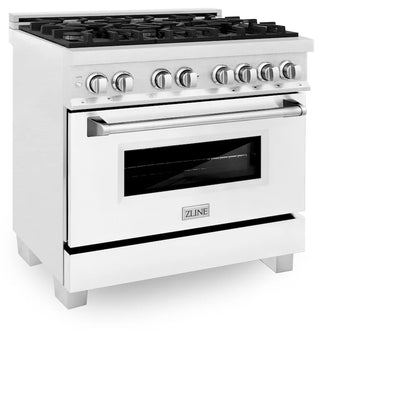 ZLINE 36 in. 4.6 cu. ft. Legacy Dual Fuel Range with 6 Burner Gas Cooktop and Electric Convection Oven in DuraSnow® Stainless Steel with White Matte Door and Griddle (RAS-WM-GR-36)