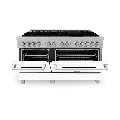 ZLINE 60 in. 7.4 cu. ft. Legacy Dual Fuel Range with 9 Burner Gas Cooktop and 2 Electric Convection Ovens in Satin Stainless Steel and White Matte Doors (RAS-WM-60)
