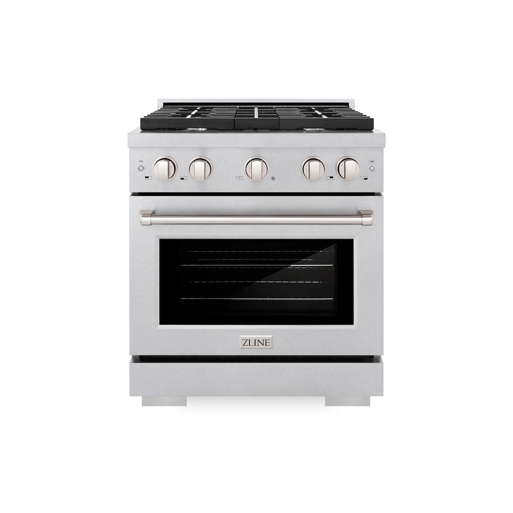 ZLINE 30 in. 4.2 cu. ft. Paramount Gas Range with 4 Burner Cooktop and Convection Gas Oven in Satin Stainless Steel (SGRS-30)