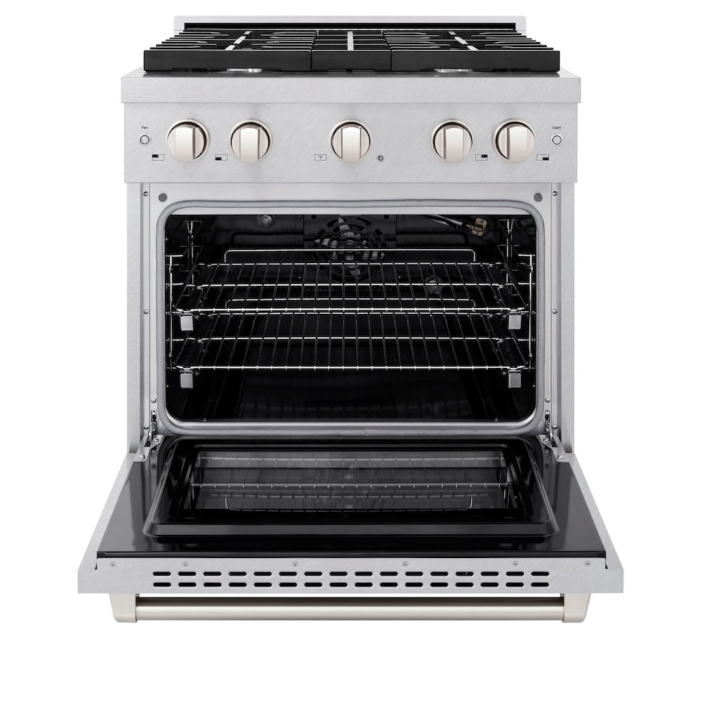 ZLINE 30 in. 4.2 cu. ft. Paramount Gas Range with 4 Burner Cooktop and Convection Gas Oven in Satin Stainless Steel (SGRS-30)