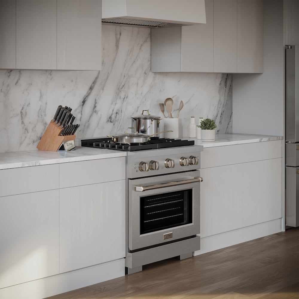 ZLINE 30 in. 4.2 cu. ft. Paramount Gas Range with 4 Burner Cooktop and Convection Gas Oven in Satin Stainless Steel (SGRS-30)