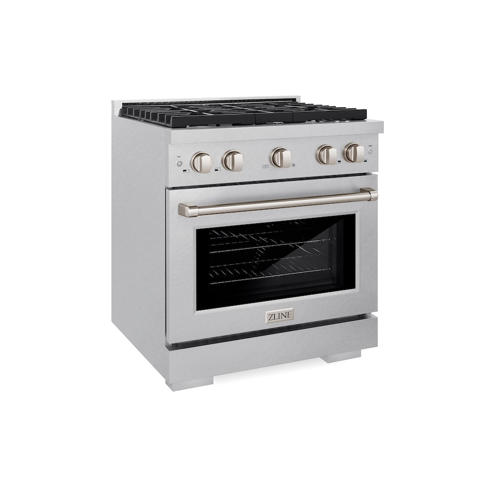 ZLINE 30 in. 4.2 cu. ft. Paramount Gas Range with 4 Burner Cooktop and Convection Gas Oven in Satin Stainless Steel (SGRS-30)