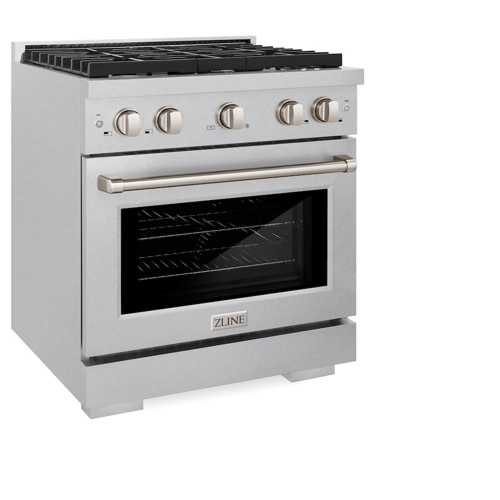 ZLINE 30 in. 4.2 cu. ft. Paramount Gas Range with 4 Burner Cooktop and Convection Gas Oven in Satin Stainless Steel (SGRS-30)