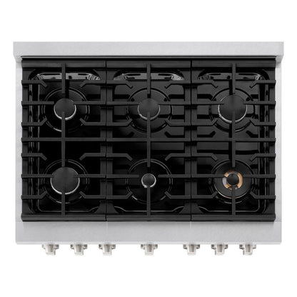 ZLINE 36 in. 5.2 cu. ft. Paramount Gas Range with 6 burner Cooktop and Convection Gas Oven in Satin Stainless Steel (SGRS-36)