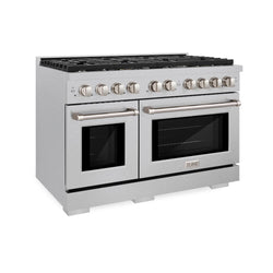 ZLINE 48 in. 6.7 cu. ft. Paramount Double Oven Gas Range with 8 Burner Cooktop in Satin Stainless Steel (SGRS-48)