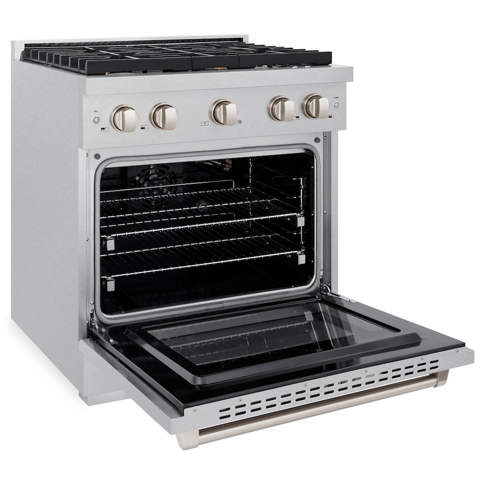 ZLINE 30 in. 4.2 cu. ft. Paramount Gas Range with Convection Gas Oven in Satin Stainless Steel with 4 Brass Burners (SGRS-BR-30)
