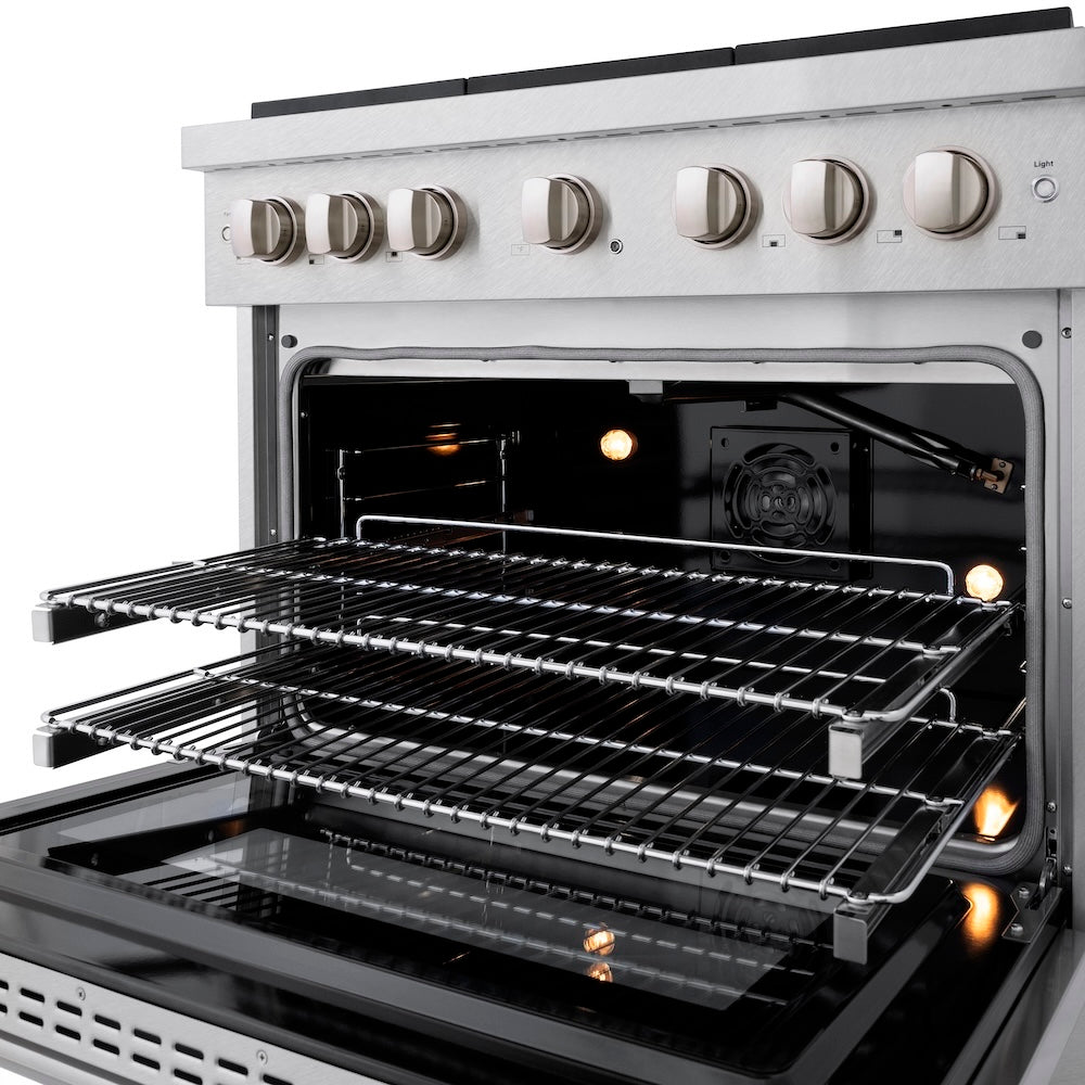 ZLINE 36 in. 5.2 cu. ft. Paramount Gas Range with Convection Gas Oven in Satin Stainless Steel with 6 Brass Burners (SGRS-BR-36)