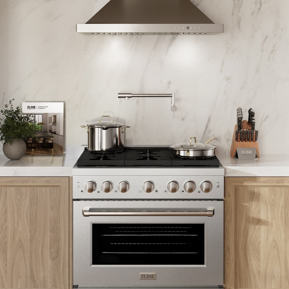 ZLINE 36 in. 5.2 cu. ft. Paramount Gas Range with Convection Gas Oven in Satin Stainless Steel with 6 Brass Burners (SGRS-BR-36)