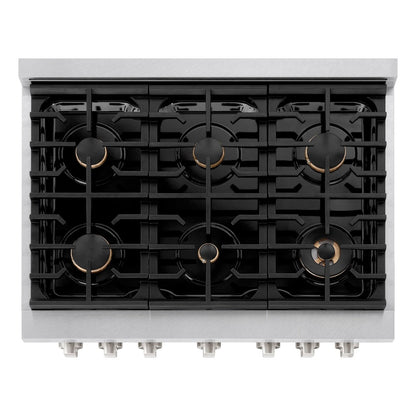 ZLINE 36 in. 5.2 cu. ft. Paramount Gas Range with Convection Gas Oven in Satin Stainless Steel with 6 Brass Burners (SGRS-BR-36)