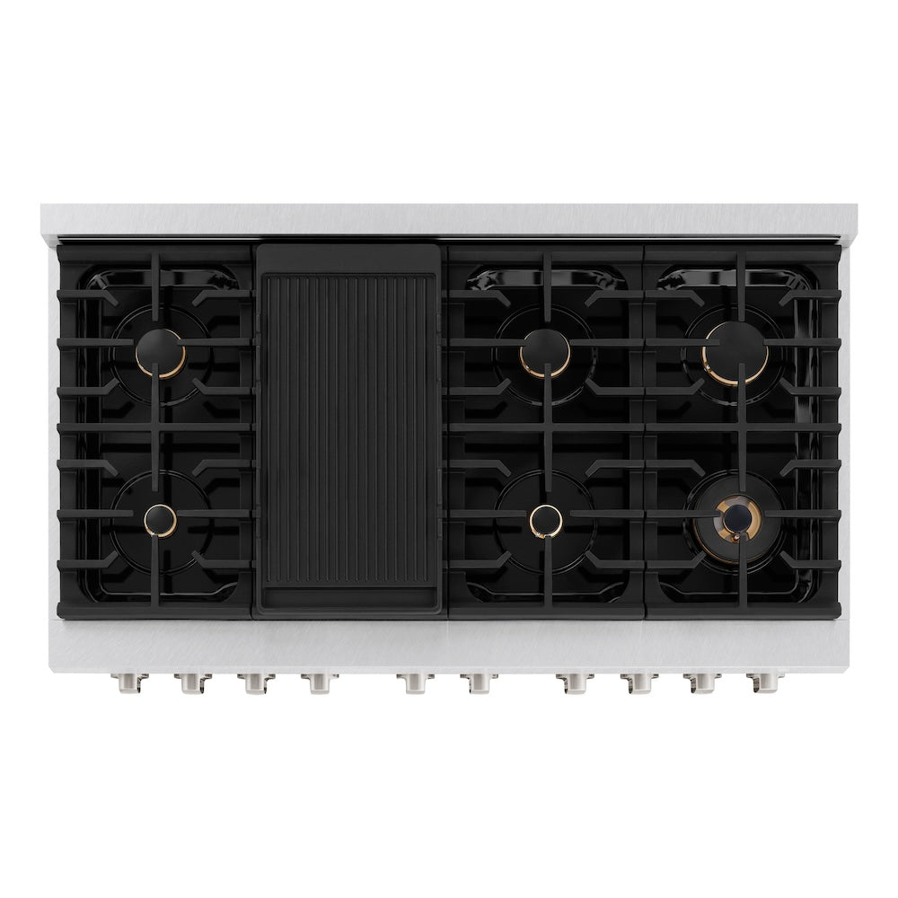 ZLINE 48 in. 6.7 cu. ft. Paramount Double Oven Gas Range in Satin Stainless Steel with 8 Brass Burners (SGRS-BR-48)