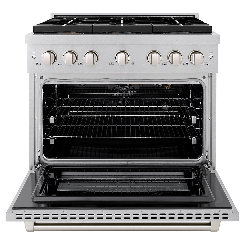 ZLINE 36 in. 5.2 cu. ft. Paramount Gas Range with 6 Burner DuoPro™ Cooktop and Convection Gas Oven in Satin Stainless Steel (PSGRS-36)