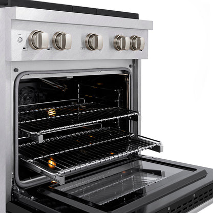 ZLINE 30 in. 4.2 cu. ft. Paramount Gas Range with 4 Burner DuoPro™ Cooktop and Convection Gas Oven in Satin Stainless Steel with Black Matte Door (PSGRS-BLM-30)