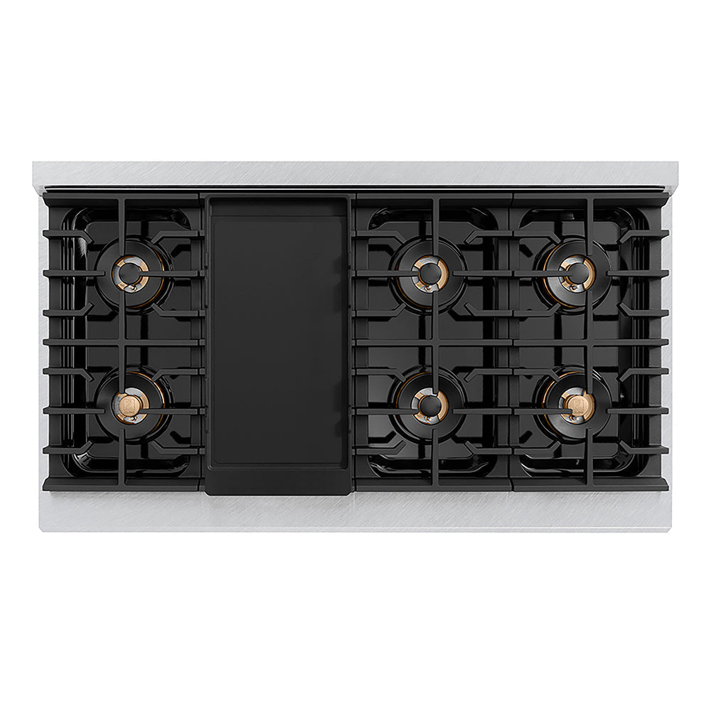 ZLINE 48 in. 6.7 cu. ft. Paramount Gas Range with 8 Burner DuoPro™ Cooktop and Dual Ovens in Satin Stainless Steel with Black Matte Doors (PSGRS-BLM-48)
