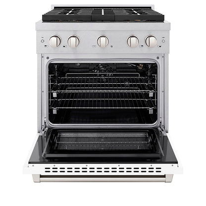 ZLINE 30 in. 4.2 cu. ft. Paramount Gas Range with 4 Burner DuoPro™ Cooktop and Convection Gas Oven in Satin Stainless Steel with White Matte Door (PSGRS-WM-30)