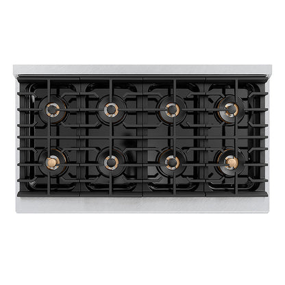 ZLINE Autograph Edition 48 in. 6.7 cu. ft. Paramount Gas Range with 8 Burner DuoPro™ Cooktop and Dual Ovens in Satin Stainless Steel and Polished Gold Accents (PSGRSZ-48-G)