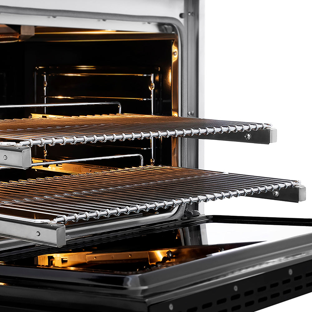 ZLINE Autograph Edition 36 in. 5.2 cu. ft. Paramount Gas Range with 6 Burner DuoPro™ Cooktop and Convection Gas Oven in Satin Stainless Steel with Black Matte Door and Champagne Bronze Accents (PSGRSZ-BLM36-CB)