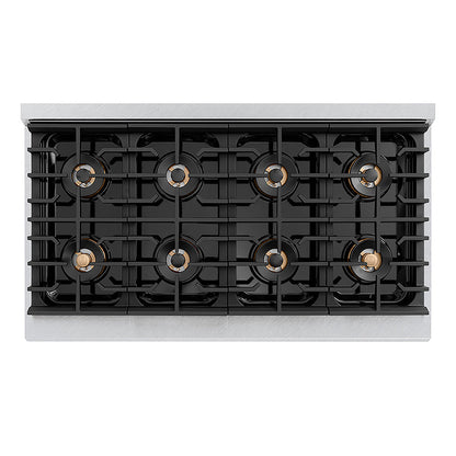 ZLINE Autograph Edition 48 in. 6.7 cu. ft. Paramount Gas Range with 8 Burner DuoPro™ Cooktop and Dual Ovens in Satin Stainless Steel with White Matte Doors and Polished Gold Accents (PSGRSZ-WM-48-G)