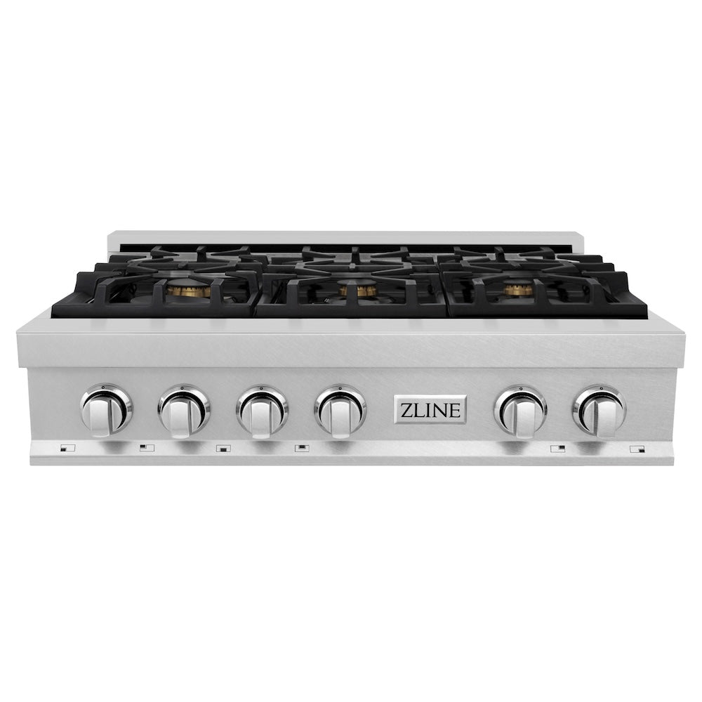 ZLINE 36 in. Legacy Gas Rangetop with 6 Brass Burners and Porcelain Cooktop in Satin Stainless Steel (RTS-BR-36)
