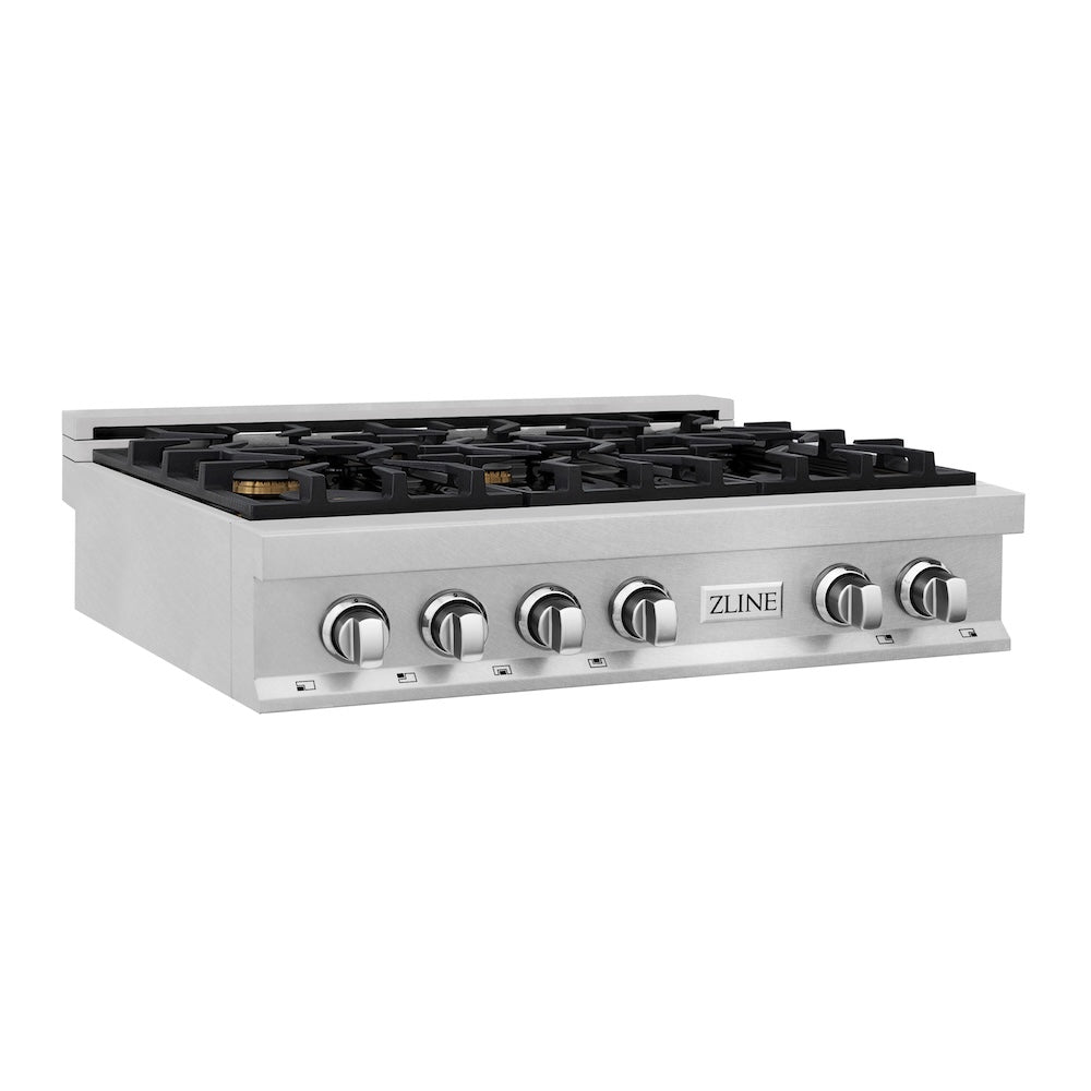 ZLINE 36 in. Legacy Gas Rangetop with 6 Brass Burners and Porcelain Cooktop in Satin Stainless Steel (RTS-BR-36)